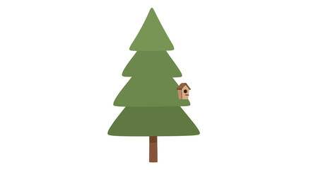 Simple Green Christmas Tree Vector Illustration with Birdhouse, Perfect for Holiday Cards, Festive Decorations, and Seasonal Designs for Websites and Print Media