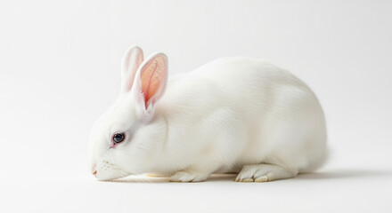 White rabbit isolated on white background cute pet animal easter bunny domestic mammal studio shot closeup view