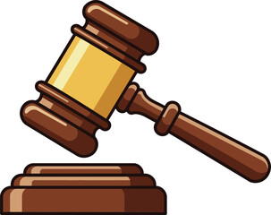 Judge gavel with wooden handle and base symbolizing justice and law enforcement concept vector illustration