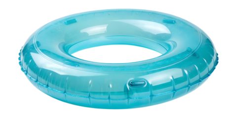 A bright transparent blue inflatable swimming ring, perfect for floating and summer water fun, presented as an isolated PNG.