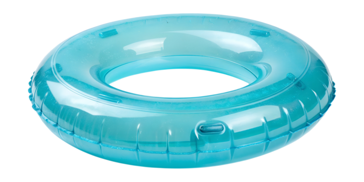 A bright transparent blue inflatable swimming ring, perfect for floating and summer water fun, presented as an isolated PNG.