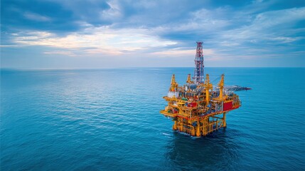 Offshore Oil Rig Platform in the Blue Sea under Cloudy Sky for Energy Production