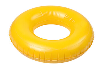 A vivid yellow inflatable swimming ring sits isolated as a transparent PNG, a clean image for various water themed projects.