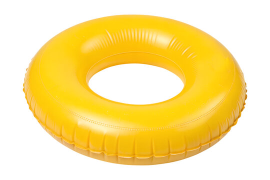 A vivid yellow inflatable swimming ring sits isolated as a transparent PNG, a clean image for various water themed projects.