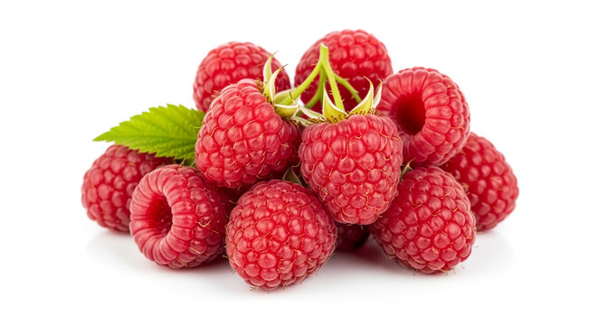 Fresh raspberries pile isolated on white background for healthy eating and summer fruit concepts