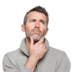 Obraz premium thoughtful man with serious expression isolated on white background