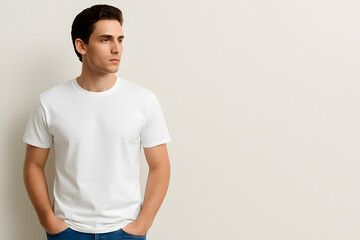 Obraz premium White t shirt mockup man model fashion casual apparel clothing style