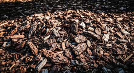 A close-up view of a pile of wood chips