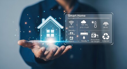 Smart Home Technology Integration: Man Presenting Modern Automation Interface for Enhanced Living and Efficiency