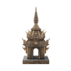Ornate Asian Temple Miniature Isolated Object on Transparent Background
