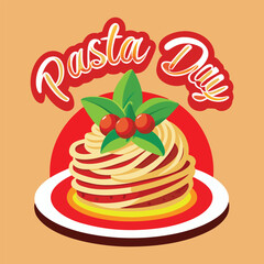 Pasta Day Spaghetti Plate with Basil and Tomatoes