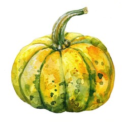 Yellow green carnival pumpkin illustration watercolor vegetable.