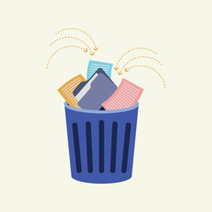 Trash bin with paper and folder. Recycle bins icon concept stock design vector illustration