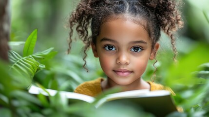 Girl Reading Book in Lush Forest
