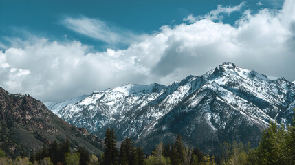 Mountain Range with Cloudy Sky