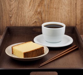 카스테라 케이크와 커피 
