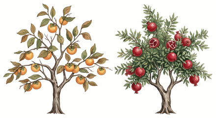 Fototapeta premium Two trees with fruit in them.