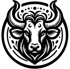 Minimalist Symmetrical Bull Head Logo – Clean Monochrome Vector Badge Design style 3