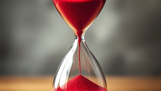 A cracked hourglass with red sand, symbolizing urgent health warnings in midlife.