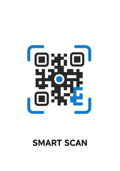 A modern QR code with blue corner indicators and the text "SMART SCAN" below, suggesting digital interaction and information access.