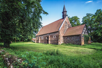Obraz premium Gothic church from 14th century in Chlebowo village, West Pomerania region, Poland