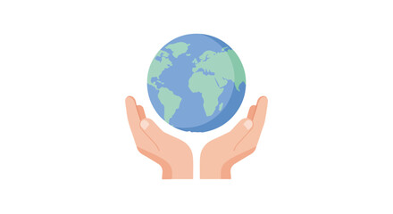 Flat vector illustration of mini Earth ball in hands in pastel blue and green tones