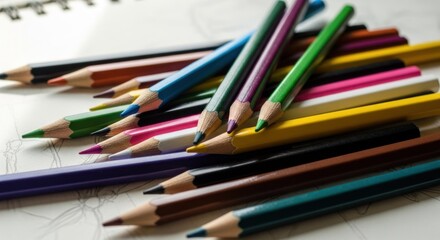 Fototapeta premium Colorful pencils clustered on paper