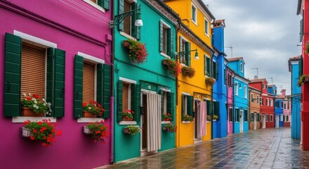 Fototapeta premium Colorful Italian houses, narrow street, vibrant hues