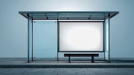 Bus stop shelter with blank advertising billboard space, public transportation, urban design mockup