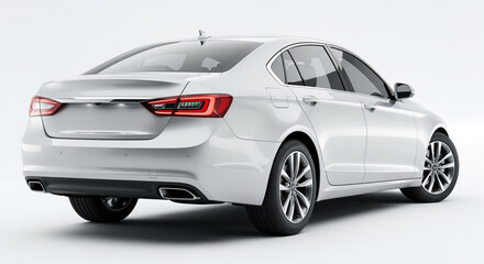 White sedan car rear view studio shot for sale and rental showcasing automotive design and features online