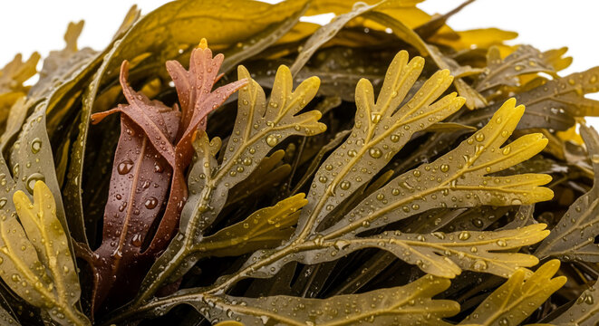 Close up of wet bladderwrack seaweed fucus algae marine plant macro photography sea ocean wellness health food diet