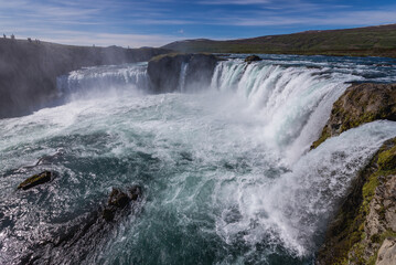 Aerial view of Godafoss waterfall in Northeastern part of Iceland
