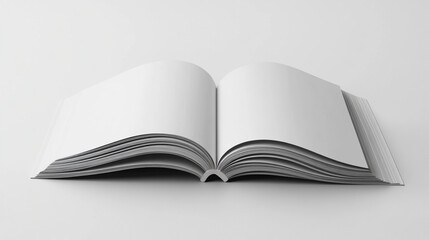 open book with blank pages, pages white with no content. in perspective on white background.