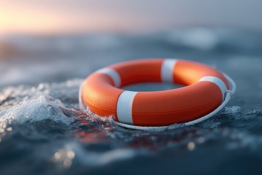 Floating lifebuoy surrounded by gentle waves, evoking safety and