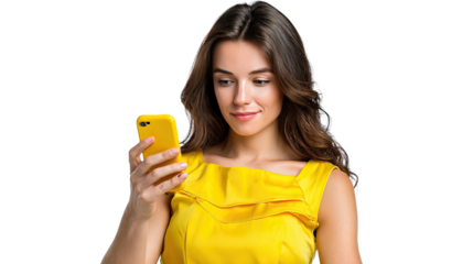 Digital Harmony: A stylish young woman, absorbed in her smartphone, connecting with the world, embodies the fusion of modern technology and everyday life.