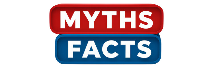 Fototapeta premium Red and Blue Myths and Facts Labels on Transparent Background, Minimalist Graphic Asset
