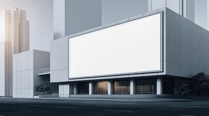 Obraz premium Modern Billboard Mockup on City Building Facade for Advertising and Marketing Campaigns Display