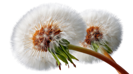 Whisper of Wishes: A close-up shot capturing the ethereal beauty of two dandelion clocks, poised and ready to release their seeds.