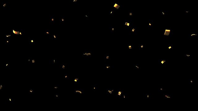 Falling foil confetti with gold glitter on transparent background