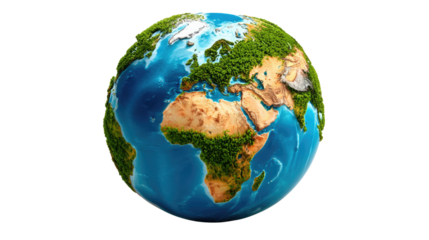 Earth's Embrace: A detailed visual representation of Earth, showcasing its continents, oceans, and lush greenery, evoking the planet's natural beauty and the importance of environmental stewardship.