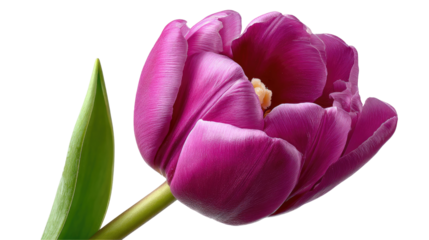 Purple Tulip in Bloom: A vibrant macro captures the beauty of a single, exquisite purple tulip, its petals unfurling in a display of color and form, inviting the viewer into its delicate world.