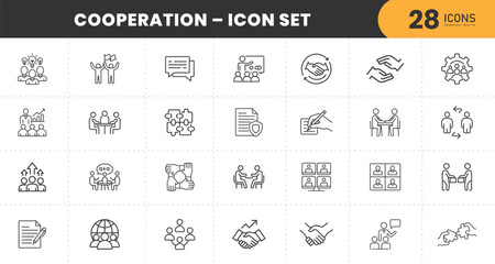  Cooperation icon set featuring teamwork, partnership, and business collaboration