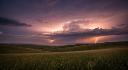 Obraz premium Lightning storm over rural landscape scenic weather photography and dramatic sky nature thunderstorm clouds