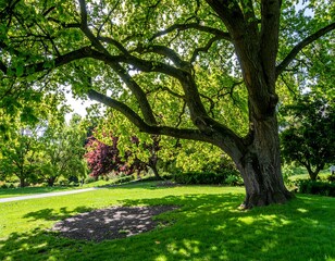 Fototapeta premium Lush park tree with sprawling branches