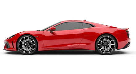 Fototapeta premium Red sports car side view isolated on white background perfect for automotive design and marketing use