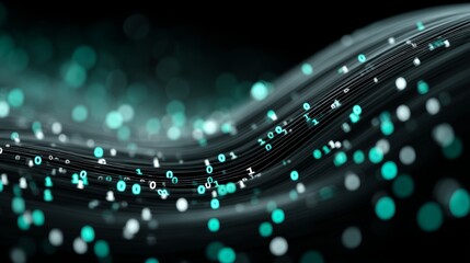Obraz premium A flowing stream of digital data represented by binary code and glowing particles creates a futuristic and abstract background for technology and science concepts