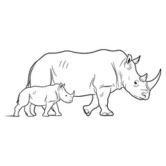 Fototapeta premium Iconic Rhinoceros Line Art – Rhinoceros Vector Outline Drawing with Recognizable Horn and Massive Build – Rhinoceros Drawing – Vector of Rhinoceros – Rhinoceros Outline