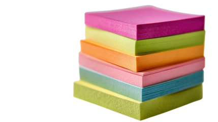 Colorful stack of sticky notes for organization and reminders on a white isolated background.