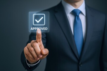 Obraz premium Businessman Approving with Digital Interface: Confirmation, Agreement, Success, and Business Concept Representation