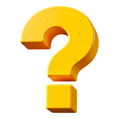 Yellow Glossy Question Mark with Transparent Background, 3D Realism Design Element